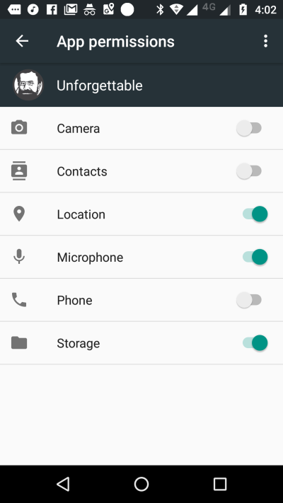 Give Unforgettable access to location, Microphone and storage